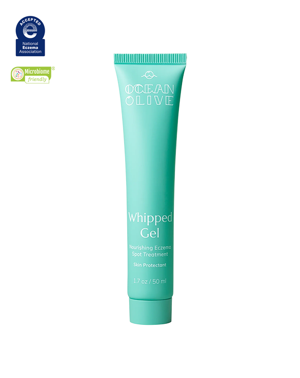 Tube of Ocean Olive Whipped Gel and NEA and Microbiome symbols